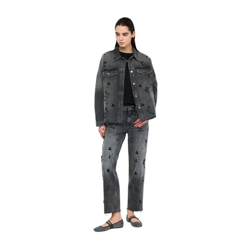 Giacca Donna in denim con applicazioni modella intera frontale